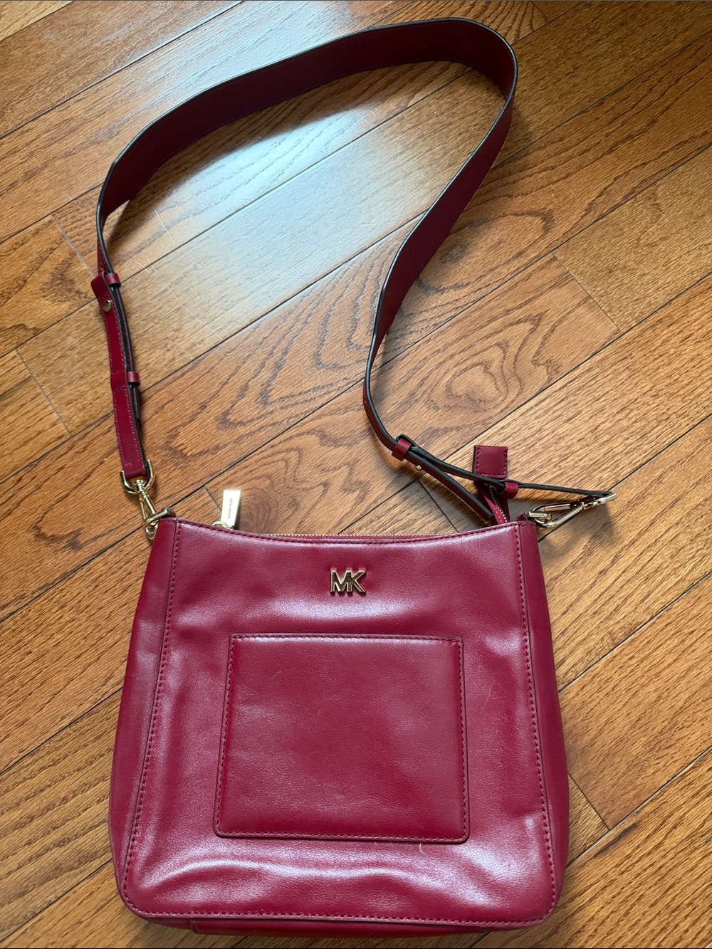 Michael Kors Burgundy Leather Crossbody Bag with Gold MK Hardware